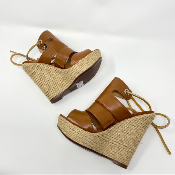 Schutz Ilione Platform Wedge Sandals lace up tan 5 - Picture 7 of 11